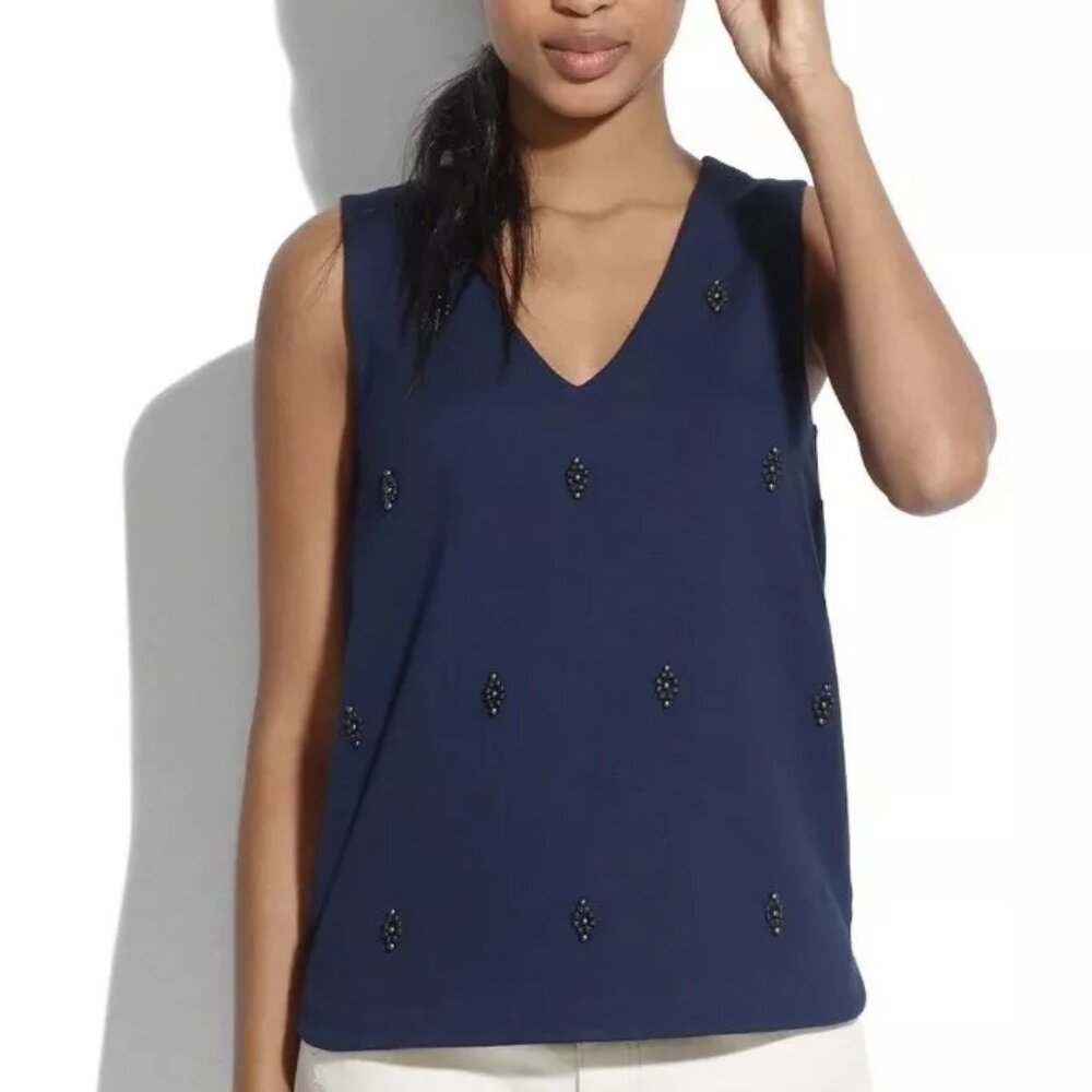 Madewell Ponte Nightshine Navy Tank - Beaded details